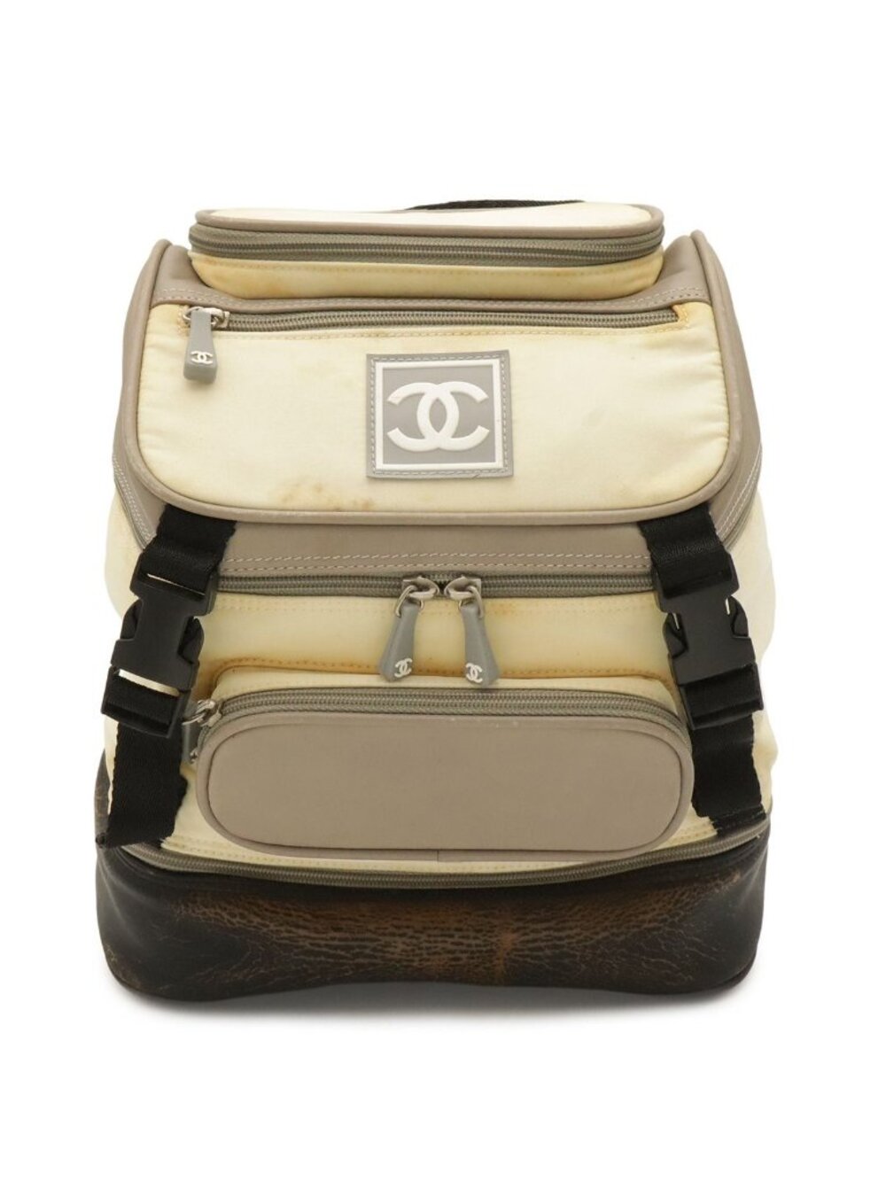 Chanel Sports Line CC Logo Backpack Nylon Rubber Ivory Black Gray